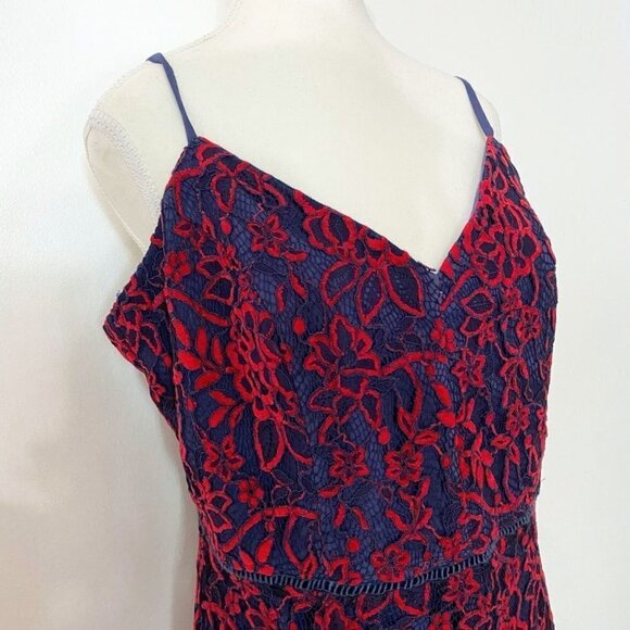ADELYN RAE NAVY RED EMBROIDERED LACE SLEEVELESS FIT & FLARE COCKTAIL DRESS - M - Picture 6 of 11